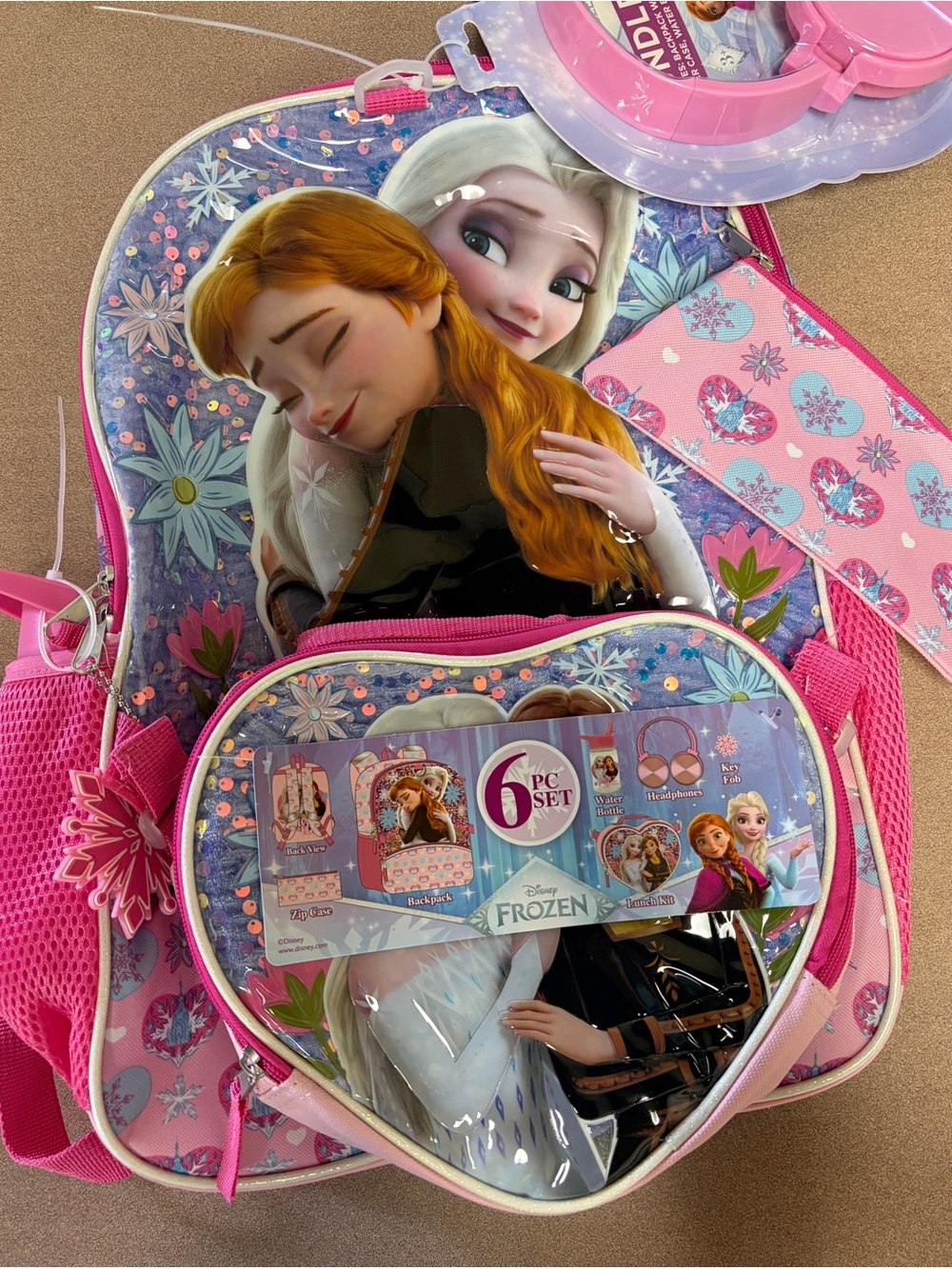 Disney Frozen Pink & Purple 6-Piece Backpack Set with Anna & Elsa